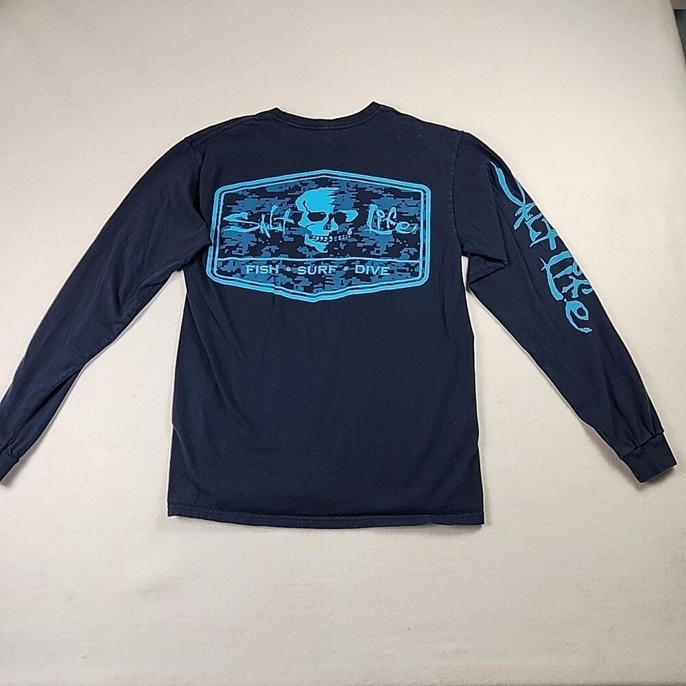 Salt Life Long Sleeve Graphic Tee Mens Size Small Camo Skull Fish Surf Dive